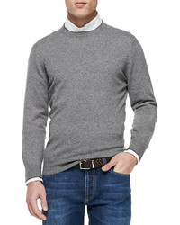 Brunello Cucinelli Cashmere Crewneck Pullover Sweater Gray