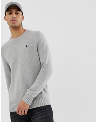 Polo Ralph Lauren Chunky Cotton Knit Jumper With Crew Neck In Grey Marl