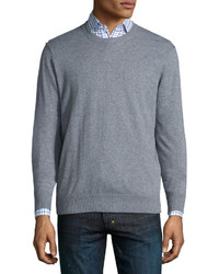 Neiman Marcus Cotton Blend Crewneck Sweater Medium Gray