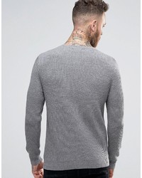 Asos Crew Neck Cashmere Mix Ribbed Sweater In Gray