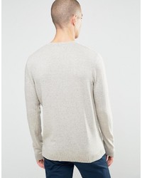 Asos Crew Neck Sweater In Gray Nep Cotton