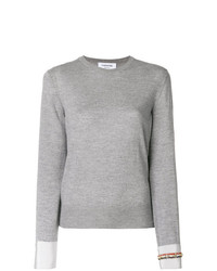 Thom Browne Crewneck Pull Over In Fine Merino Wool With Trompe Loeil Jewelry Applique