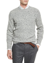 Brunello Cucinelli Donegal Crewneck Ribbed Sweater Medium Gray