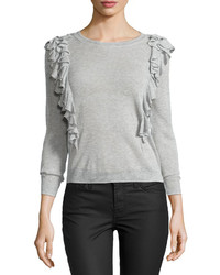 Rebecca Taylor Double Ruffle Pullover Sweater Pale Gray