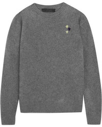 The Elder Statesman Flying Crosses Cashmere Sweater Gray