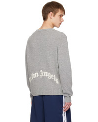Palm Angels Gray Intarsia Sweater