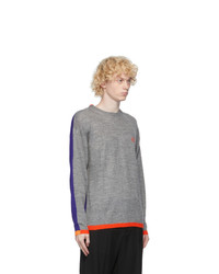 Loewe Grey And Purple Anagram Embroidered Sweater