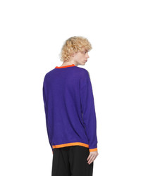 Loewe Grey And Purple Anagram Embroidered Sweater
