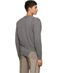 Heliot Emil Grey Paneled Knit Crewneck Sweater
