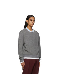 Thom Browne Grey Waffle Wool Relaxed Fit Crewneck Sweater