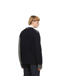 Thom Browne Grey Wool Collaged Links Stitch Sweater