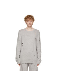 Helmut Lang Grey Wool Distressed Sweater