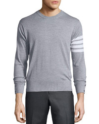 Thom Browne Merino Wool Crewneck Sweater Light Gray