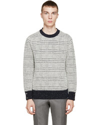 Thom Browne Navy Ivory Wool Sweater