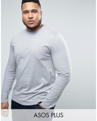 Asos Plus Long Sleeve T Shirt With Crew Neck In Gray Marl