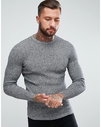 New Look Ribbed Muscle Fit Jumper In Grey Marl Pattern
