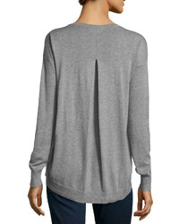 Neiman Marcus Scoop Neck High Low Sweater Gray