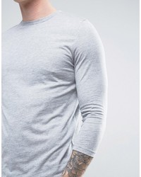 Asos T Shirt With 34 Sleeve And Crew Neck In Gray Marl