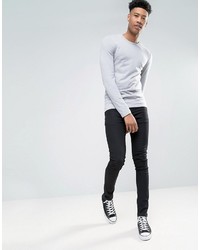 Asos Tall Muscle Long Sleeve T Shirt With Crew Neck In Gray Marl