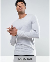 Asos Tall Muscle Long Sleeve T Shirt With Crew Neck In Gray Marl