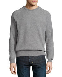 Billy Reid Textured Wool Blend Crewneck Sweater Gray