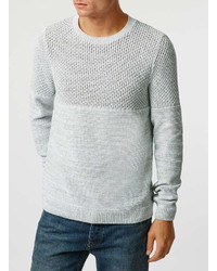 Topman Grey Textured Yoke Crew Neck Sweater