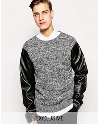 Standard Issue Twisted Yarn Knitted Sweater With Faux Leather Sleeves