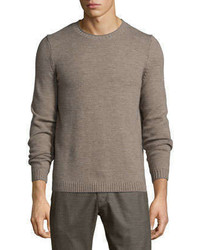 Theory Vernon Crewneck Wool Sweater Light Brown