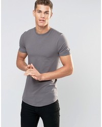 Asos Brand Longline Muscle T Shirt With Curved Hem In Gray