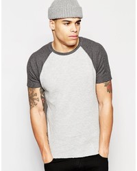 Asos Brand Muscle T Shirt With Contrast Raglan Sleeves In Waffle Fabric In Gray