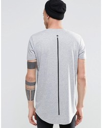 Asos Brand Super Longline T Shirt With Curved Hem And Spine Print In Gray Marl