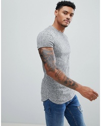 ASOS DESIGN Asos Muscle Fit Longline T Shirt With Curved Bound Hem And Roll Sleeve In Twisted Rib