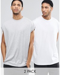 Asos Brand 2 Pack Super Oversized Sleeveless T Shirt Save 18% In Gray Marlwhite