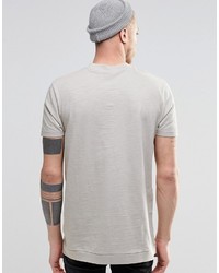 Asos Brand Longline Military T Shirt With Pocket Detail In Textured Gray
