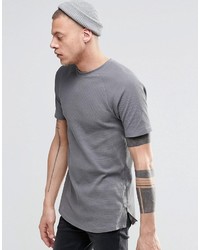 Asos Brand Longline Muscle T Shirt In Waffle With Side Zips In Gray