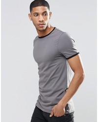 Asos Brand Longline Muscle T Shirt With Contrast Neck And Cuff In Gray