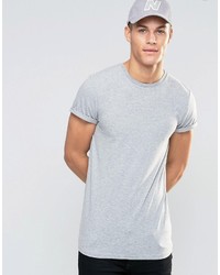Asos Brand Longline Muscle T Shirt With Roll Sleeve In Gray Marl