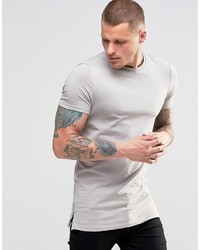 Asos Brand Longline Muscle T Shirt With Side Zips In Gray