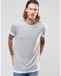 Asos Brand Longline T Shirt In Linen Mix With Contrast Trim In Gray