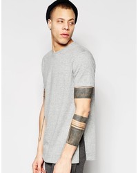 Asos Brand Longline T Shirt With Long Side Splits In Gray Marl