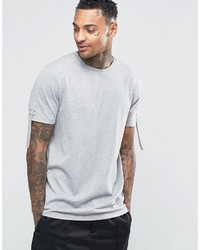 Asos Brand Longline T Shirt With Ruched Sleeves In Gray Marl