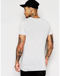 Asos Brand Muscle Longline T Shirt With Raw Neck And Hem In Linen Blend