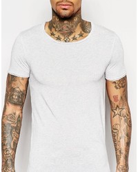 Asos Brand Muscle Longline T Shirt With Raw Neck And Hem In Linen Blend