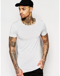 Asos Brand Muscle Longline T Shirt With Raw Neck And Hem In Linen Blend