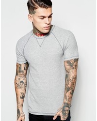 Asos Brand Muscle T Shirt In Mini Waffle With Raglan Sleeves And Contrast Stitching In Gray