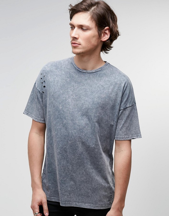 Asos Brand Oversized T Shirt With Acid Wash And Distress In Gray, $26 ...