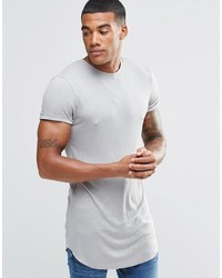 Asos Brand Super Longline Muscle T Shirt In Rib With Roll Sleeve And Curved Hem In Gray