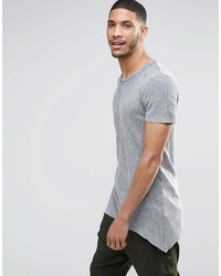 Asos Brand Super Longline Muscle T Shirt In Waffle With Pointed Hem In Light Gray