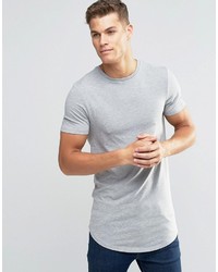 Asos Brand Super Longline Muscle T Shirt With Curved Hem In Gray Marl