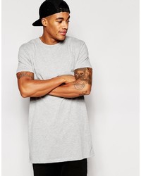 Asos Brand Super Longline T Shirt With Crew Neck In Gray Marl